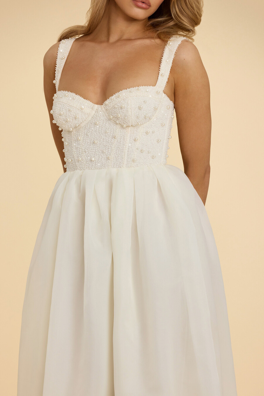 maxi-jurk van organza met korset in wit