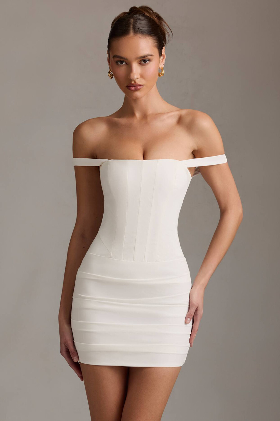 off-shoulder korset mini-jurk in wit