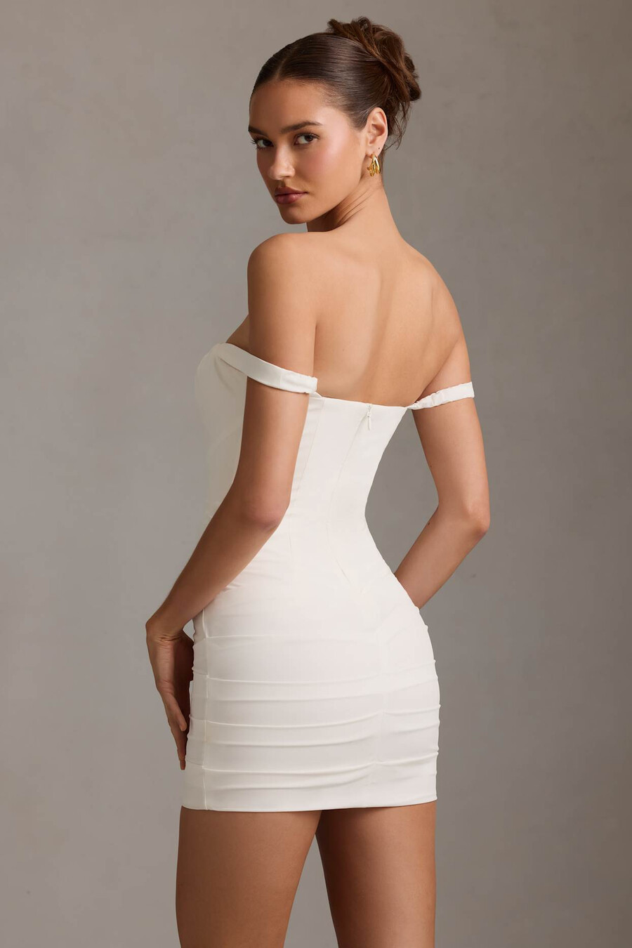 off-shoulder korset mini-jurk in wit