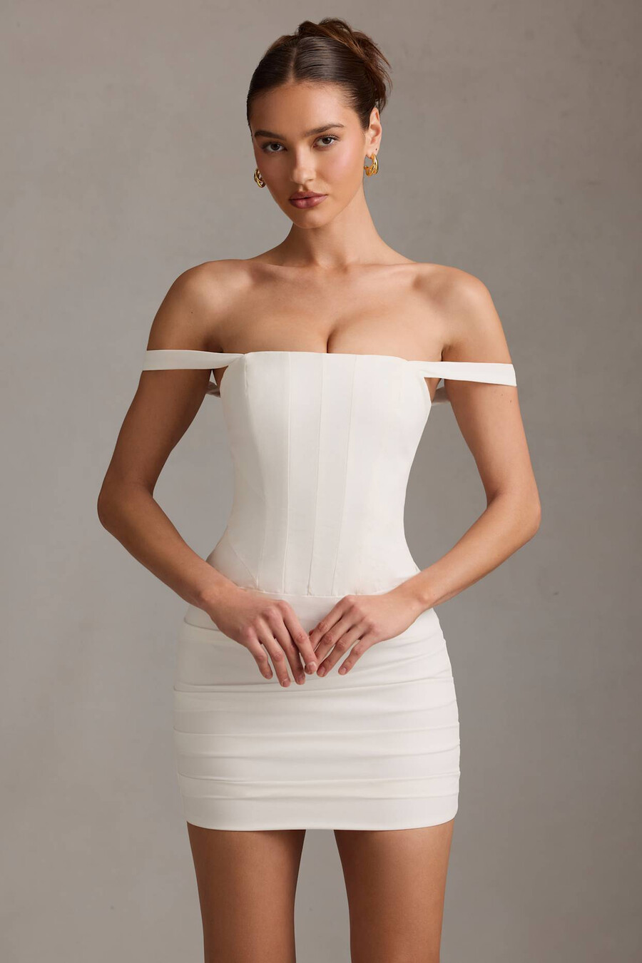 off-shoulder korset mini-jurk in wit