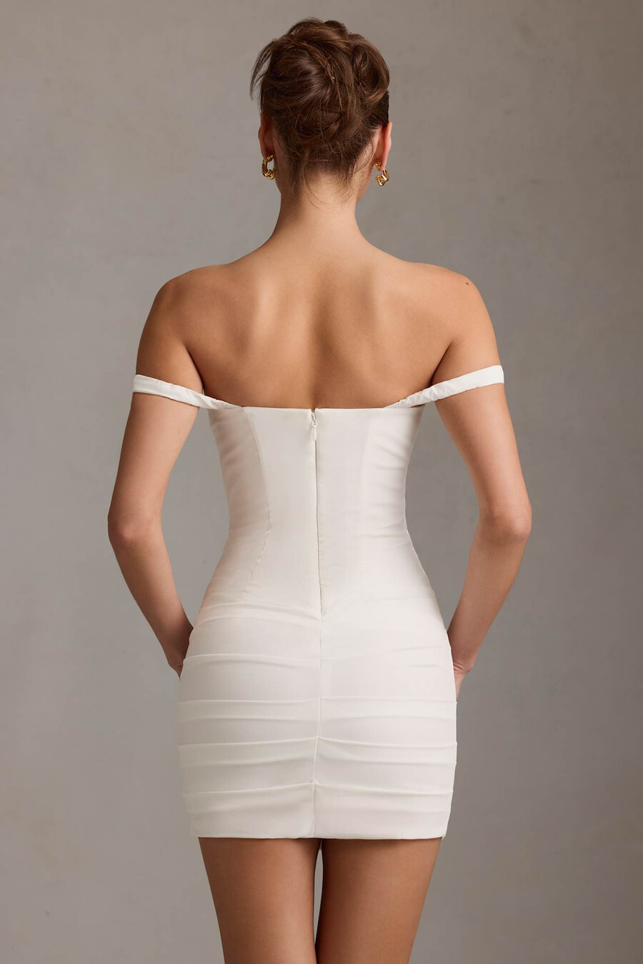 off-shoulder korset mini-jurk in wit