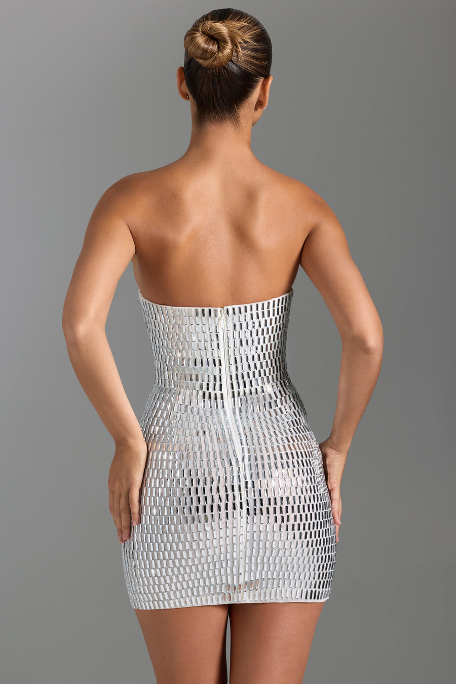 versierde bandeau mini-jurk in wit