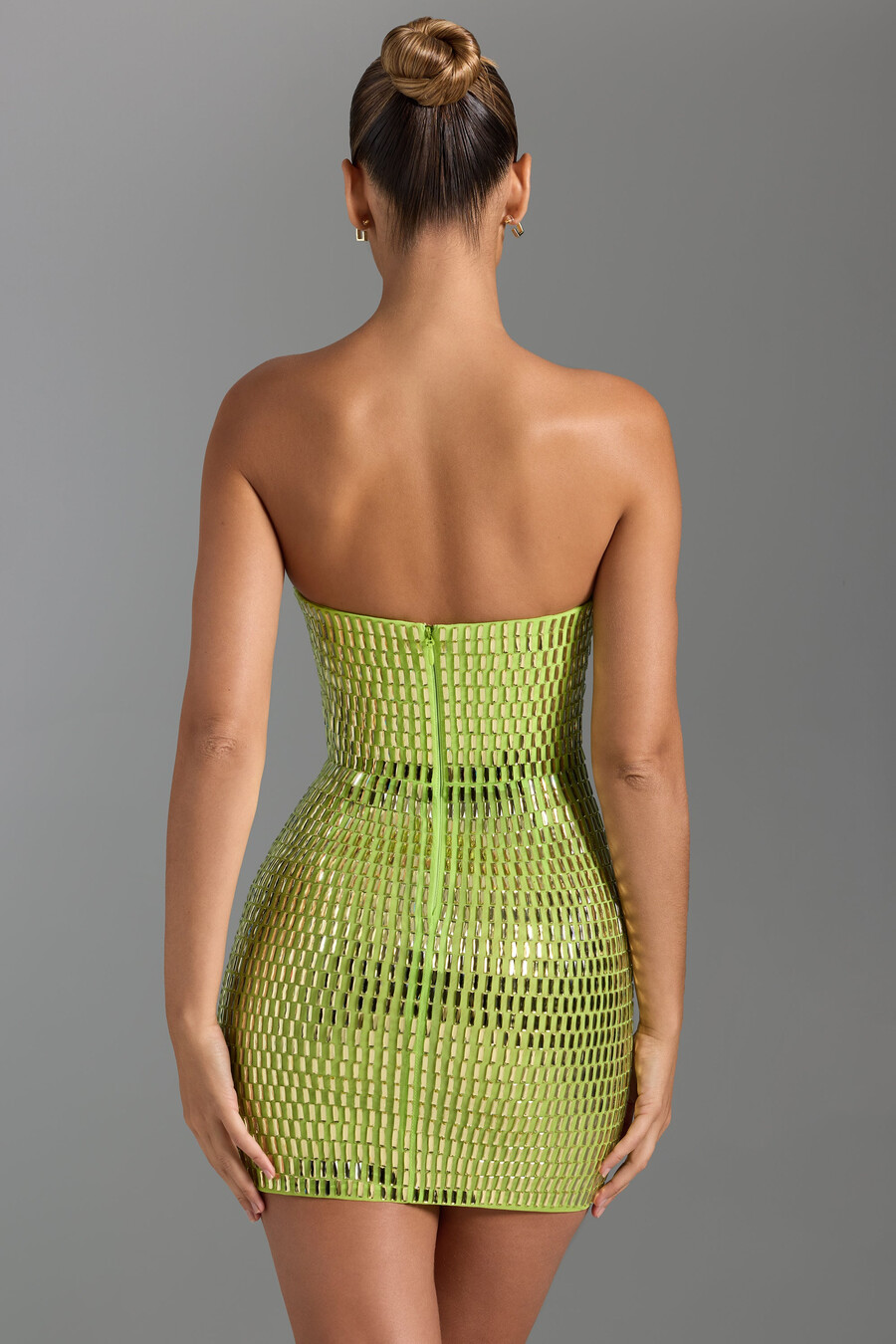 versierde bandeau mini-jurk in perengroen