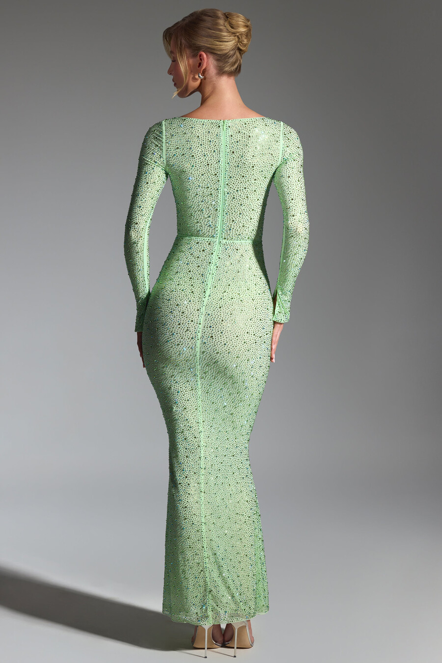 versierde fishtail maxi-jurk in pistachekleur