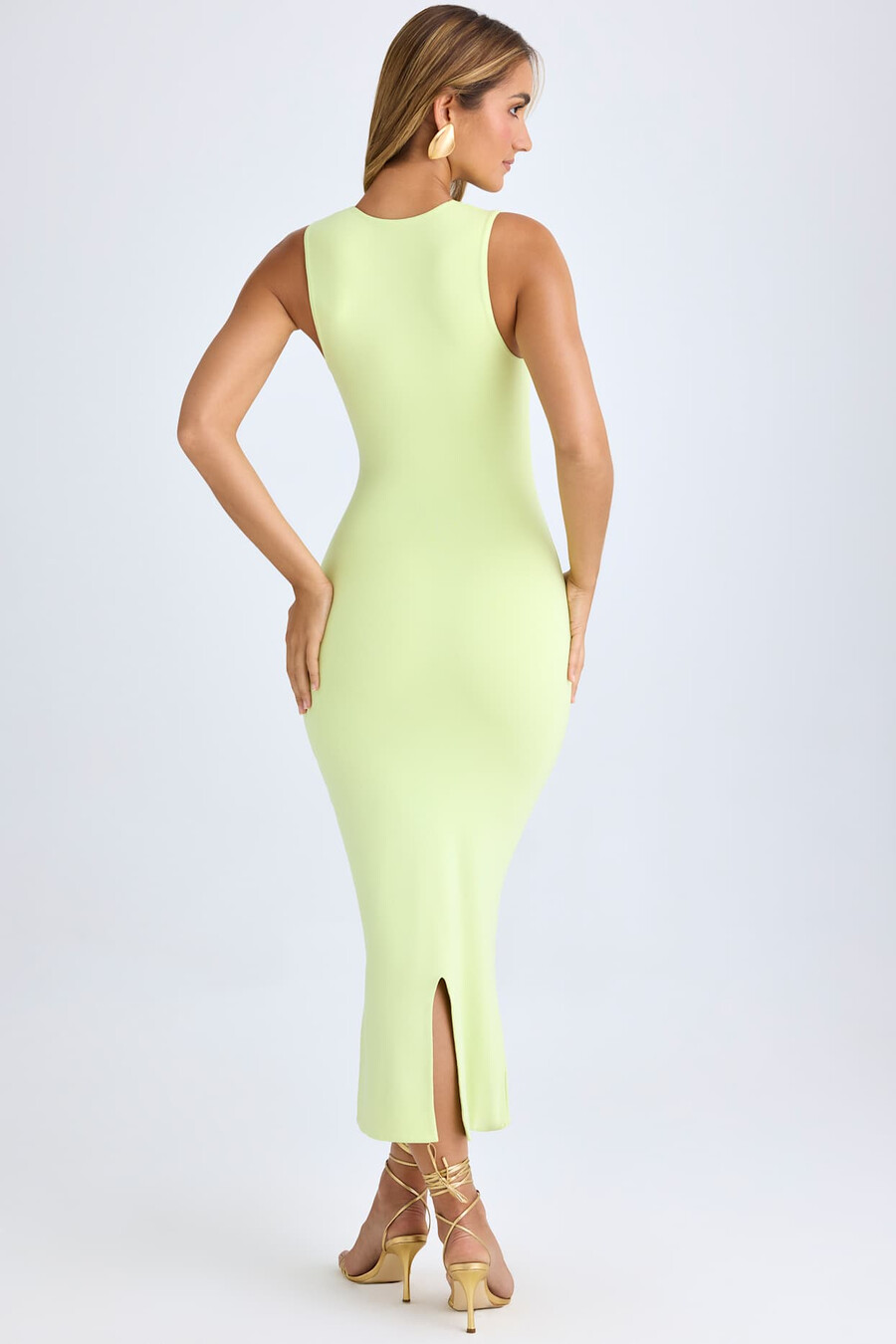 modal midi-jurk met vierkante halslijn in matcha groen
