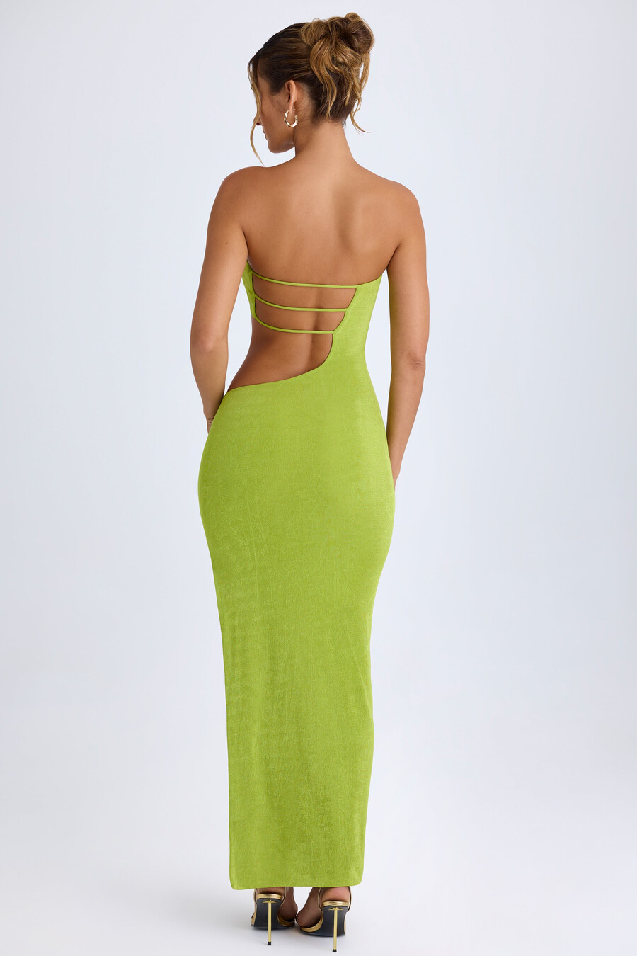 maxi-jurk met bandeau-uitsnijdingen in perengroen