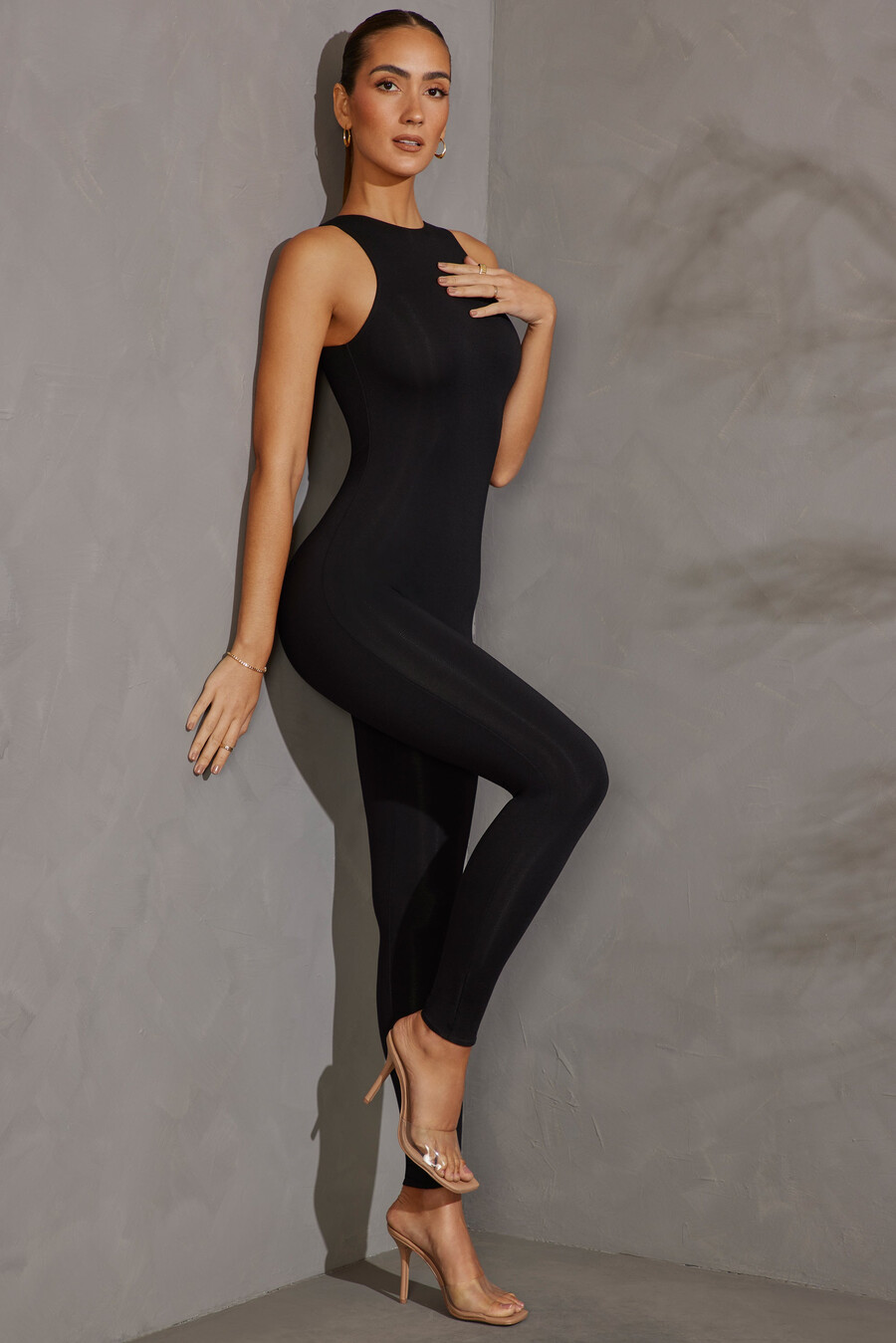 racerneck jumpsuit in zwart