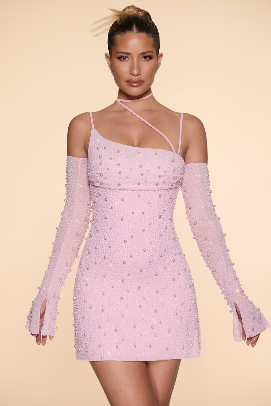 versierde asymmetrische korset mini-jurk in blushroze