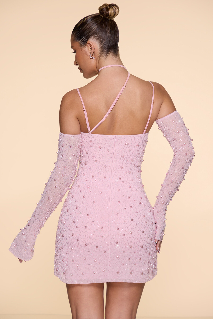 versierde asymmetrische korset mini-jurk in blushroze