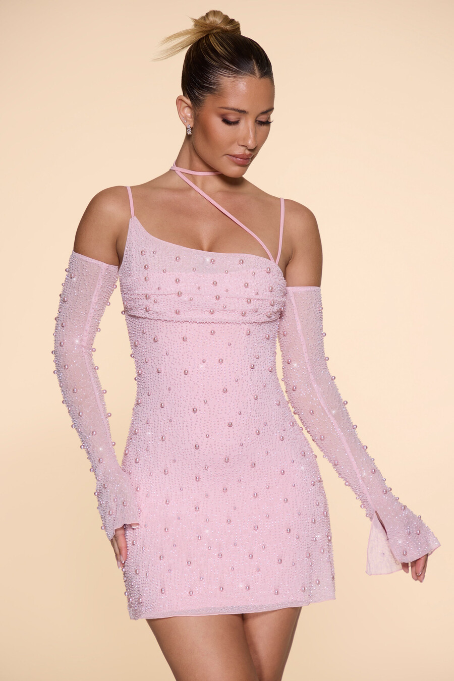 versierde asymmetrische korset mini-jurk in blushroze