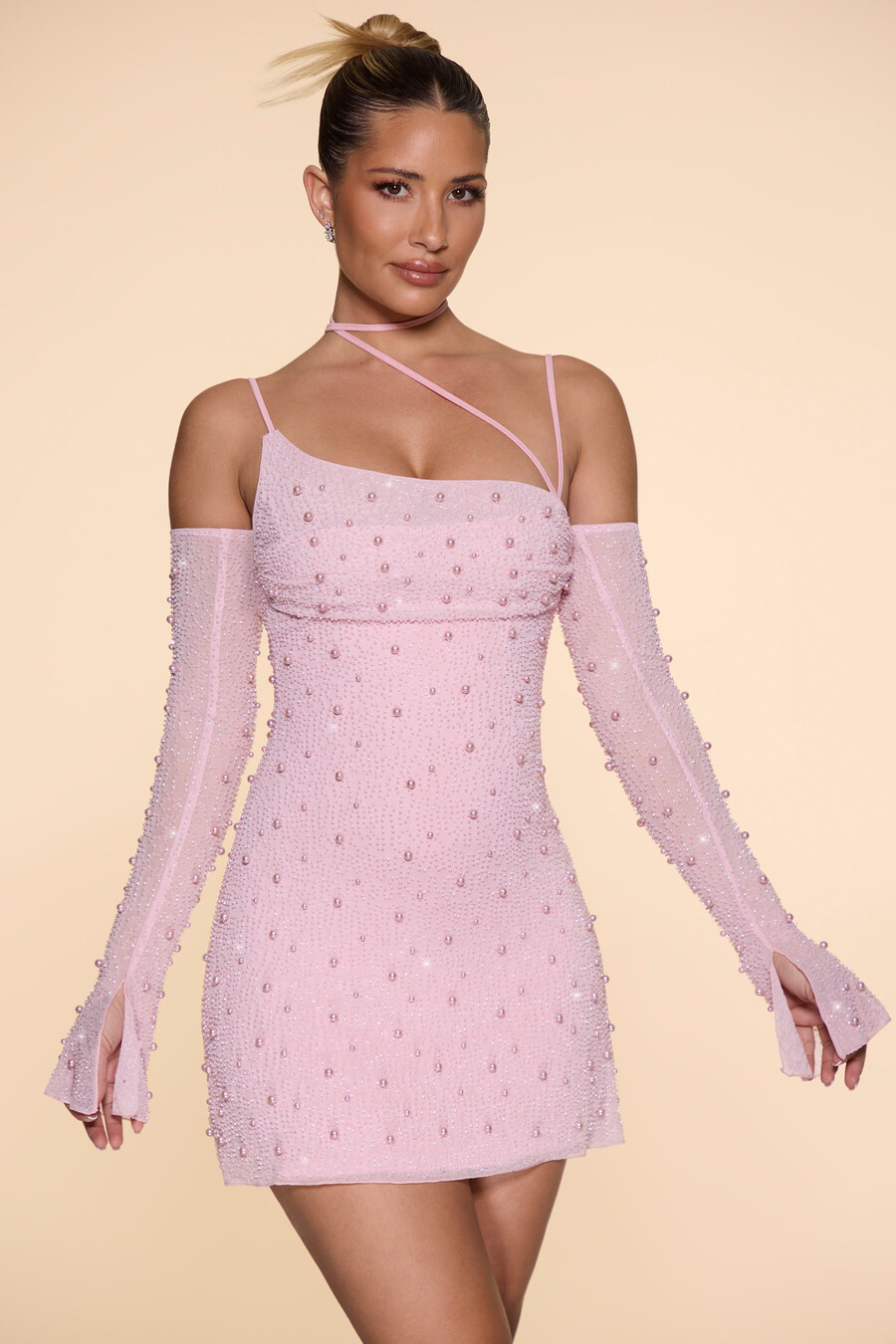 versierde asymmetrische korset mini-jurk in blushroze