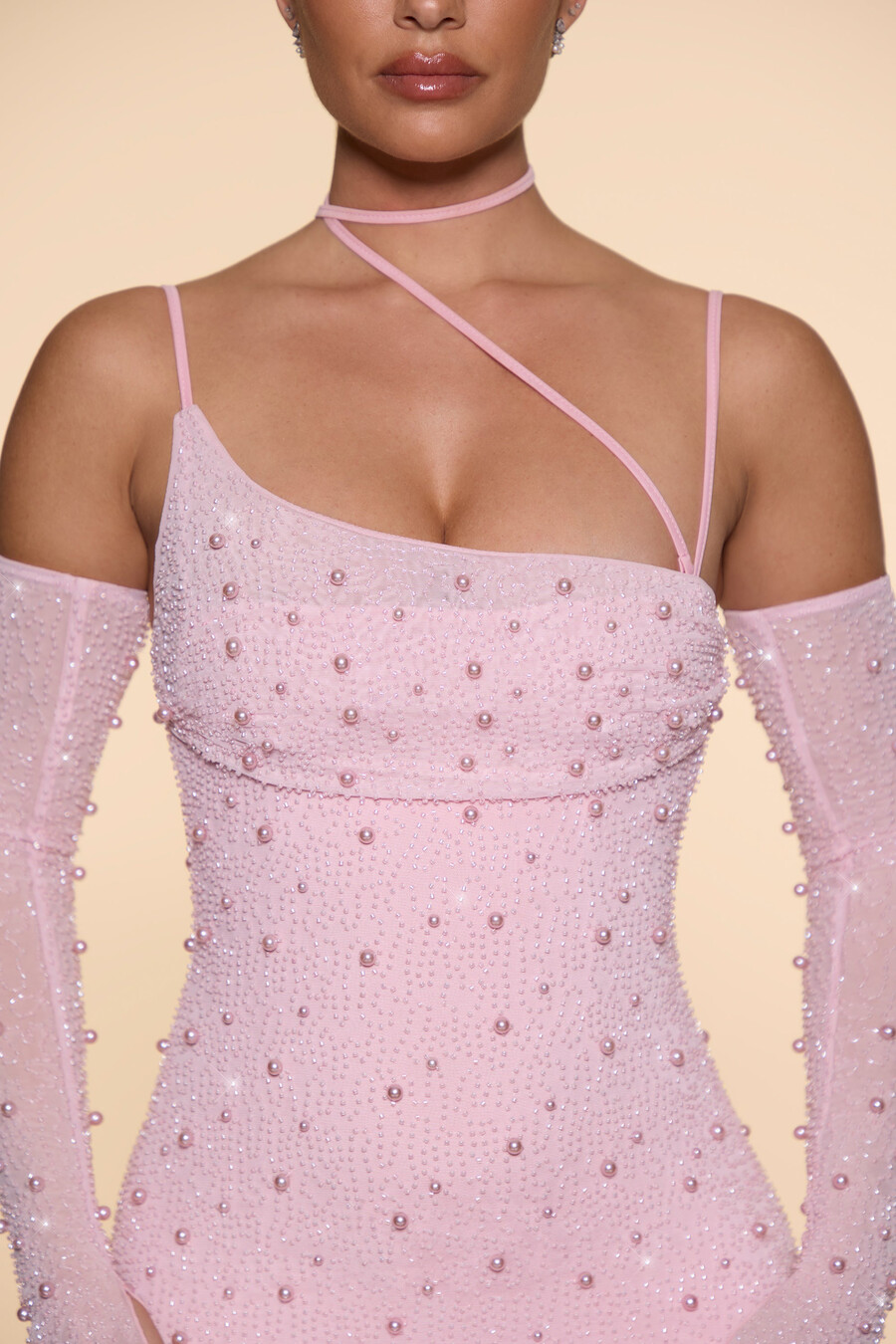 versierde asymmetrische korset mini-jurk in blushroze