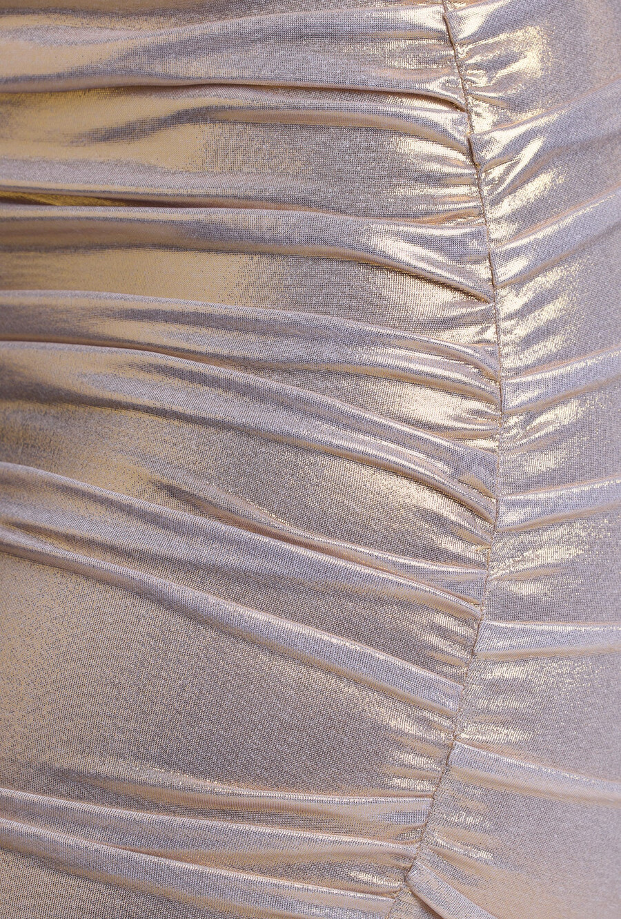 mini-jurk met lange mouwen van metallic jersey in lichtgoud.