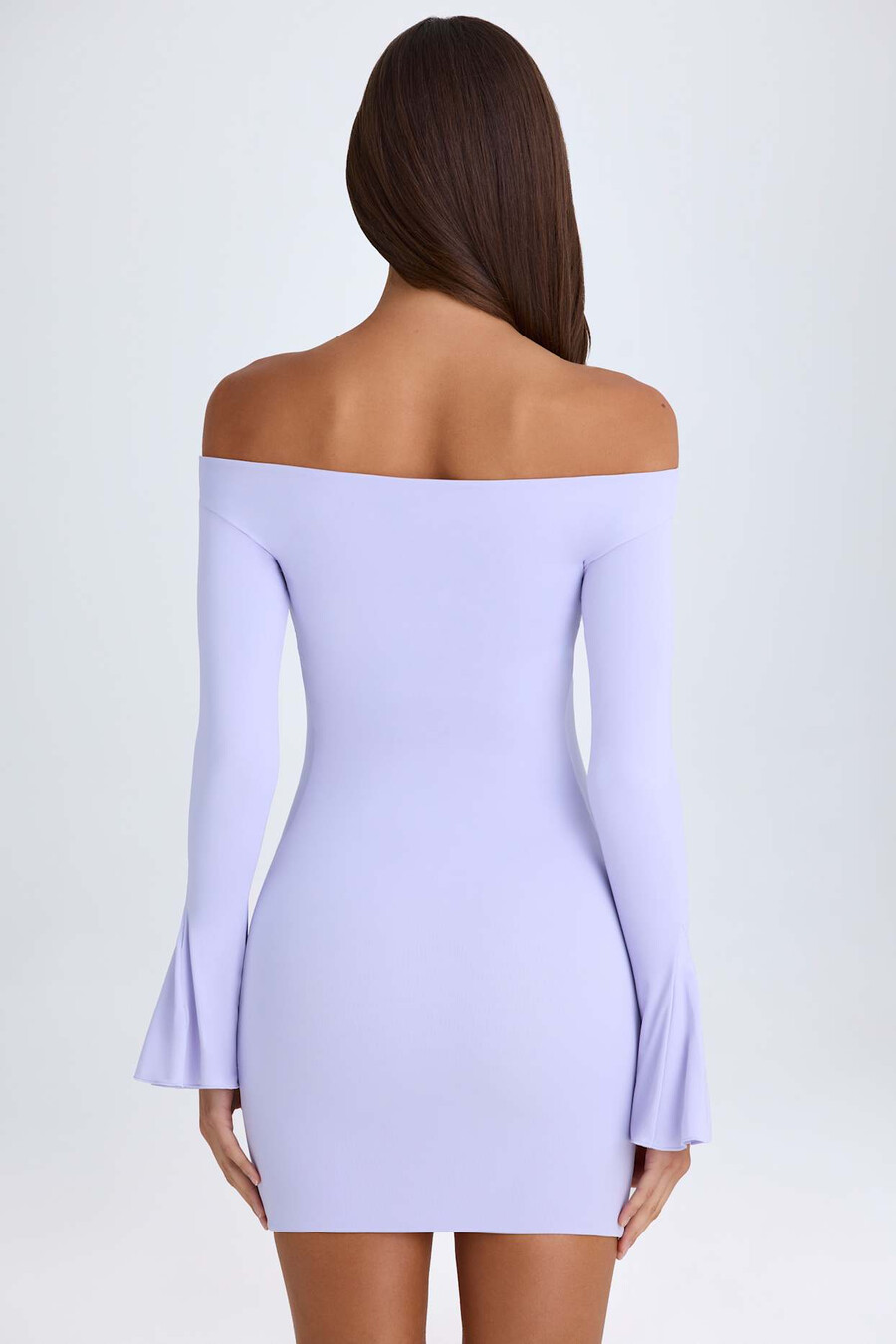 off-shoulder mini-jurk met uitsnijdingen in zacht lila