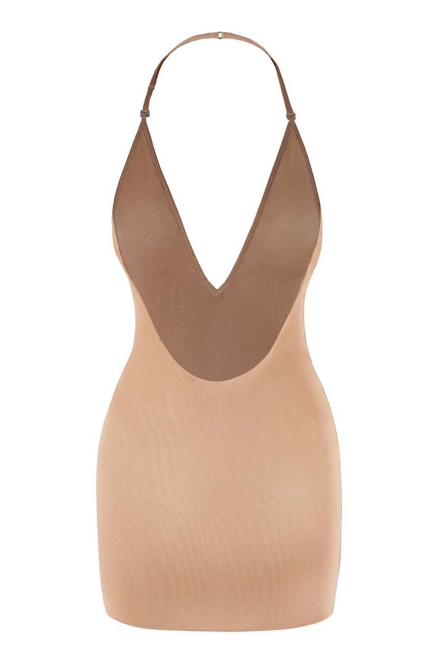 intimates mini-jurk van zacht mesh in warme perzikkleur.