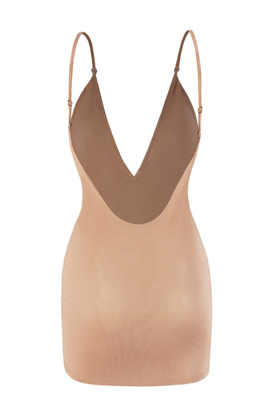 intimates mini-jurk van zacht mesh in warme perzikkleur.