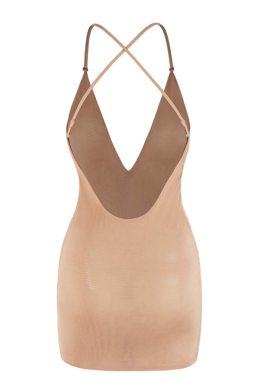 intimates mini-jurk van zacht mesh in warme perzikkleur.