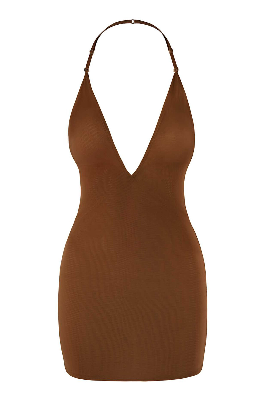 intimates mini-jurk van zacht mesh in kastanjebruine kleur.