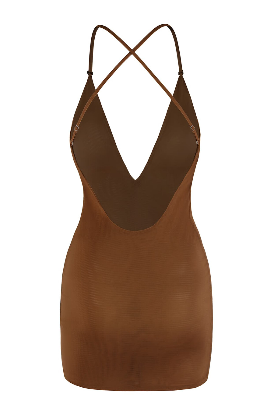 intimates mini-jurk van zacht mesh in kastanjebruine kleur.