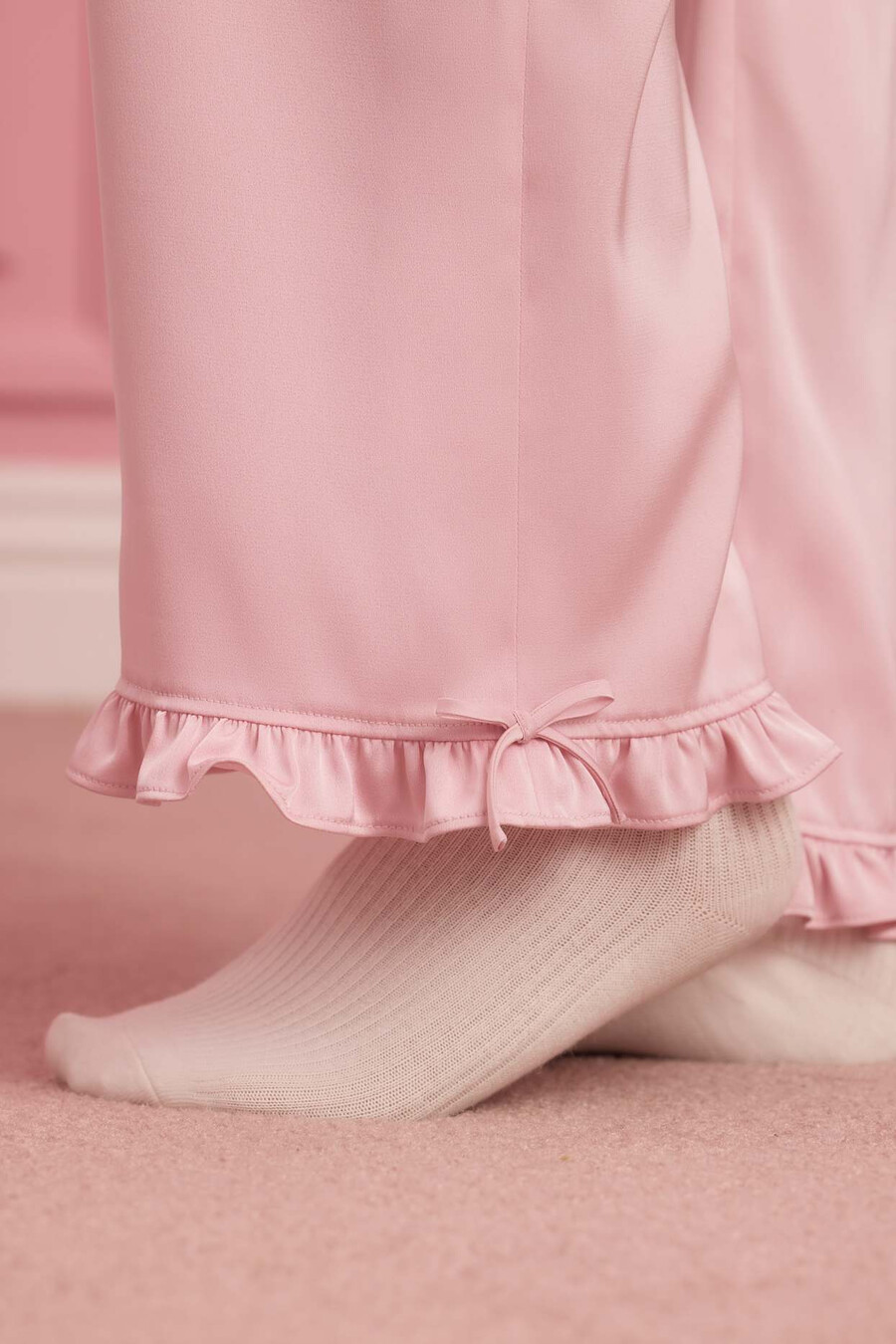 pyjamabroek met ruches en middelhoge taille in babyroze