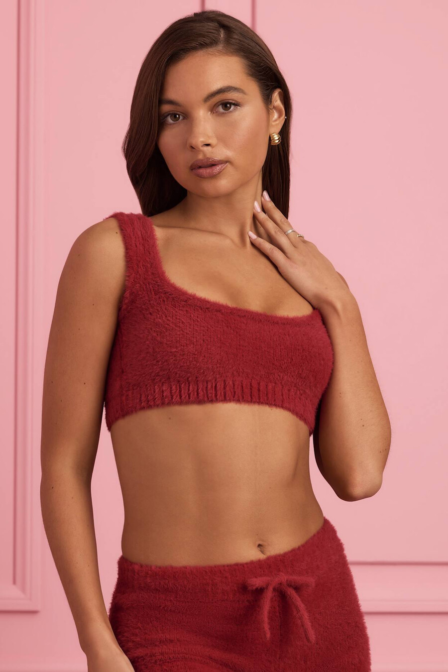 zachte gebreide bralette met ronde hals in robijnrood