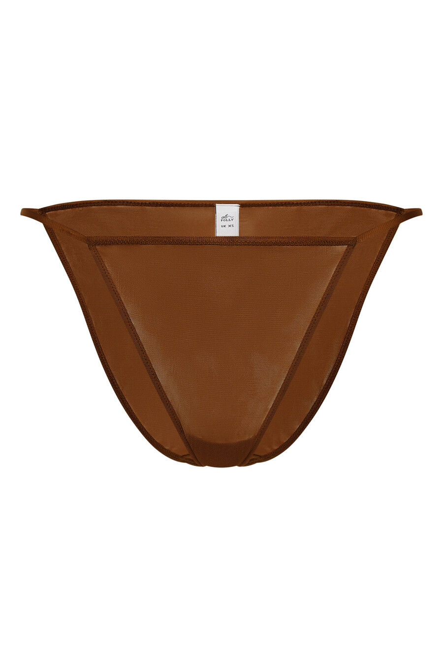 zachte mesh stringbikini in kastanjebruin