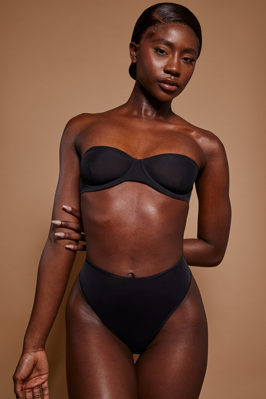 zachte mesh slip met hoge taille in zwart