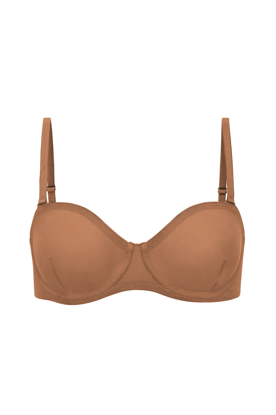 zachte mesh strapless bh in honingkleur