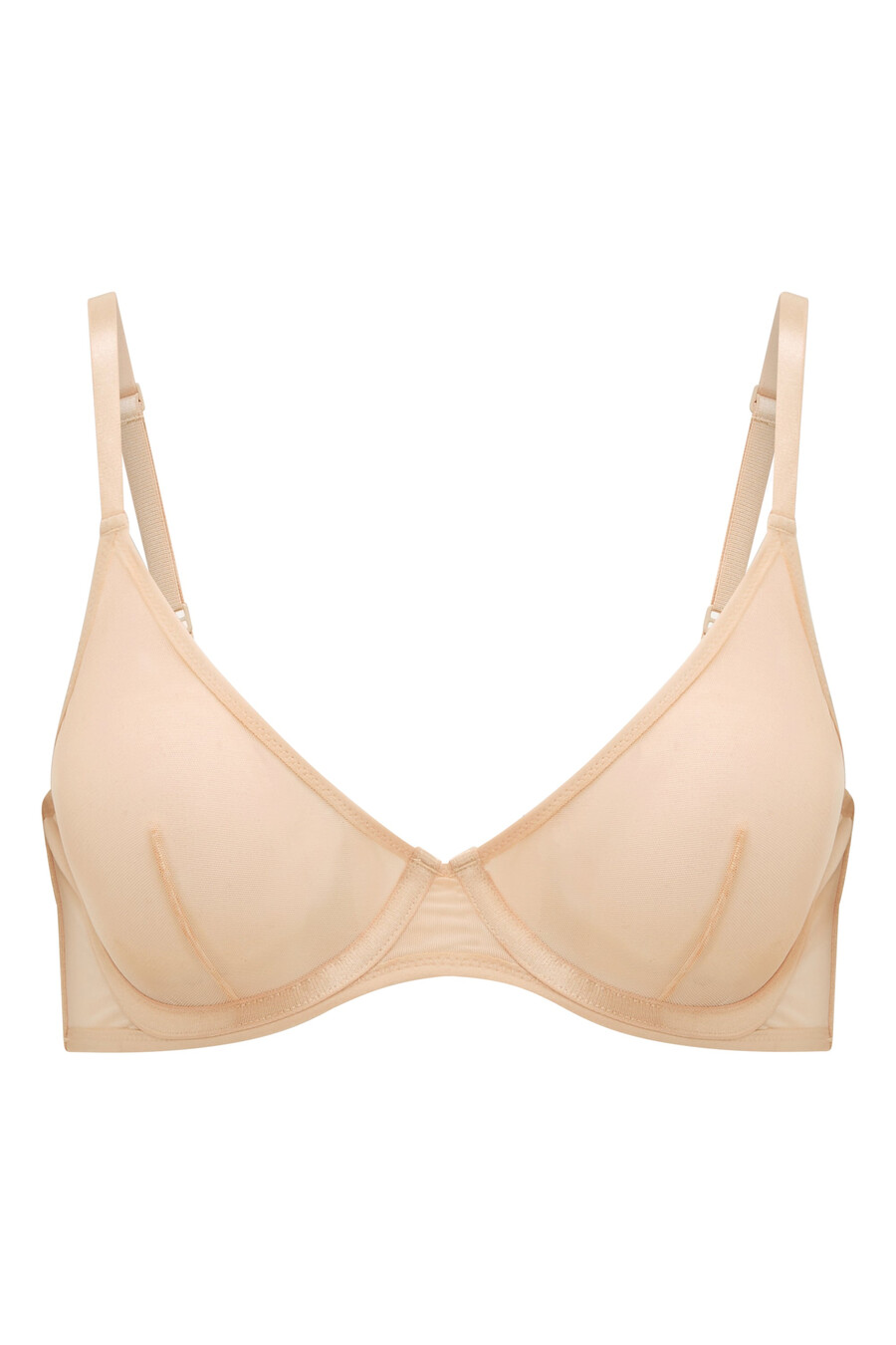 zachte mesh beha met één laag en beugel in beige