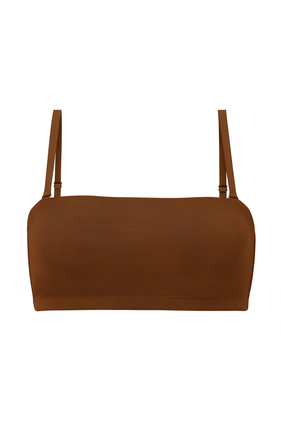 zachte mesh bandeau-bh in kastanjebruin