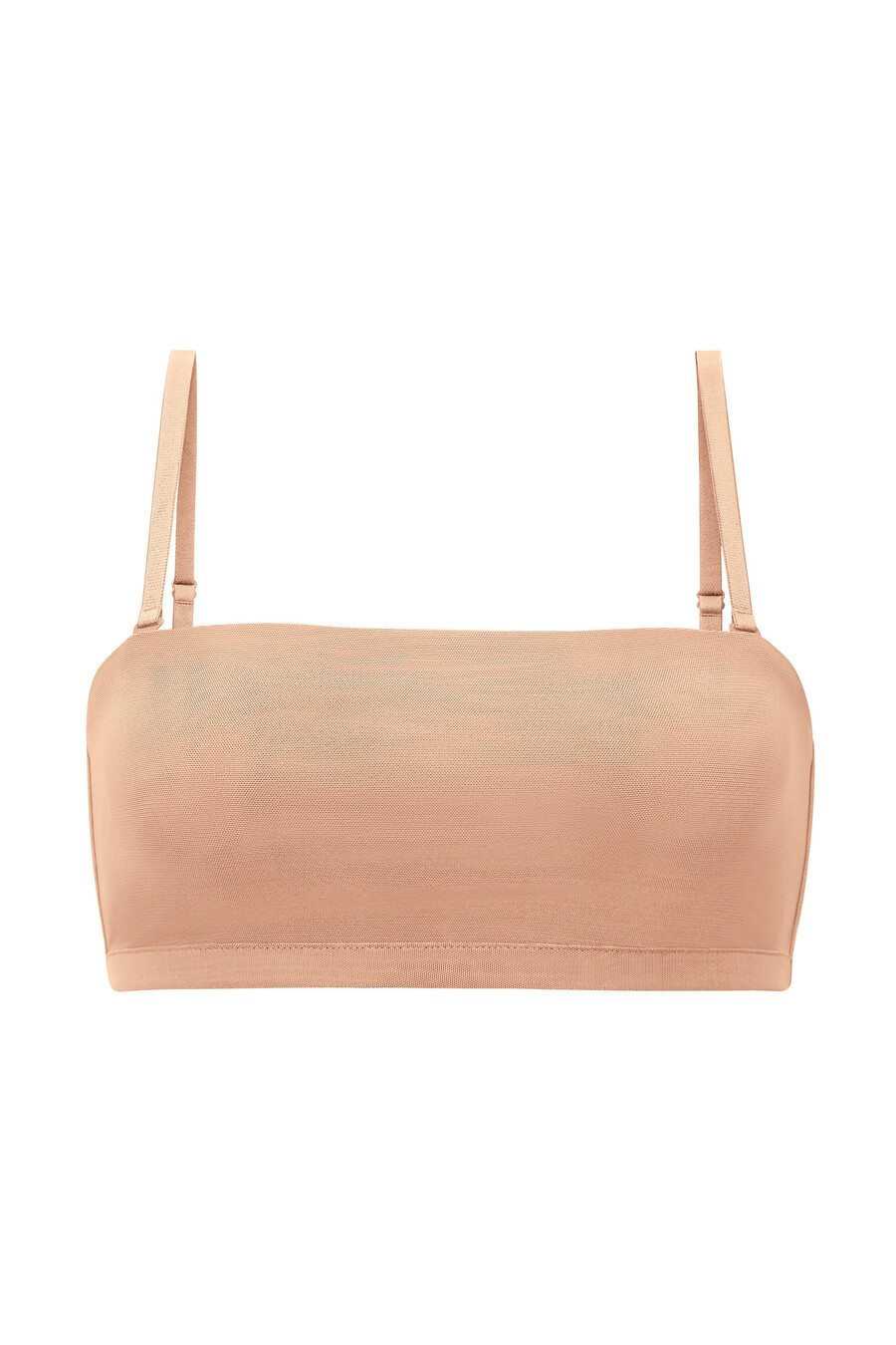 zachte mesh bandeau-bh in warme perzikkleur