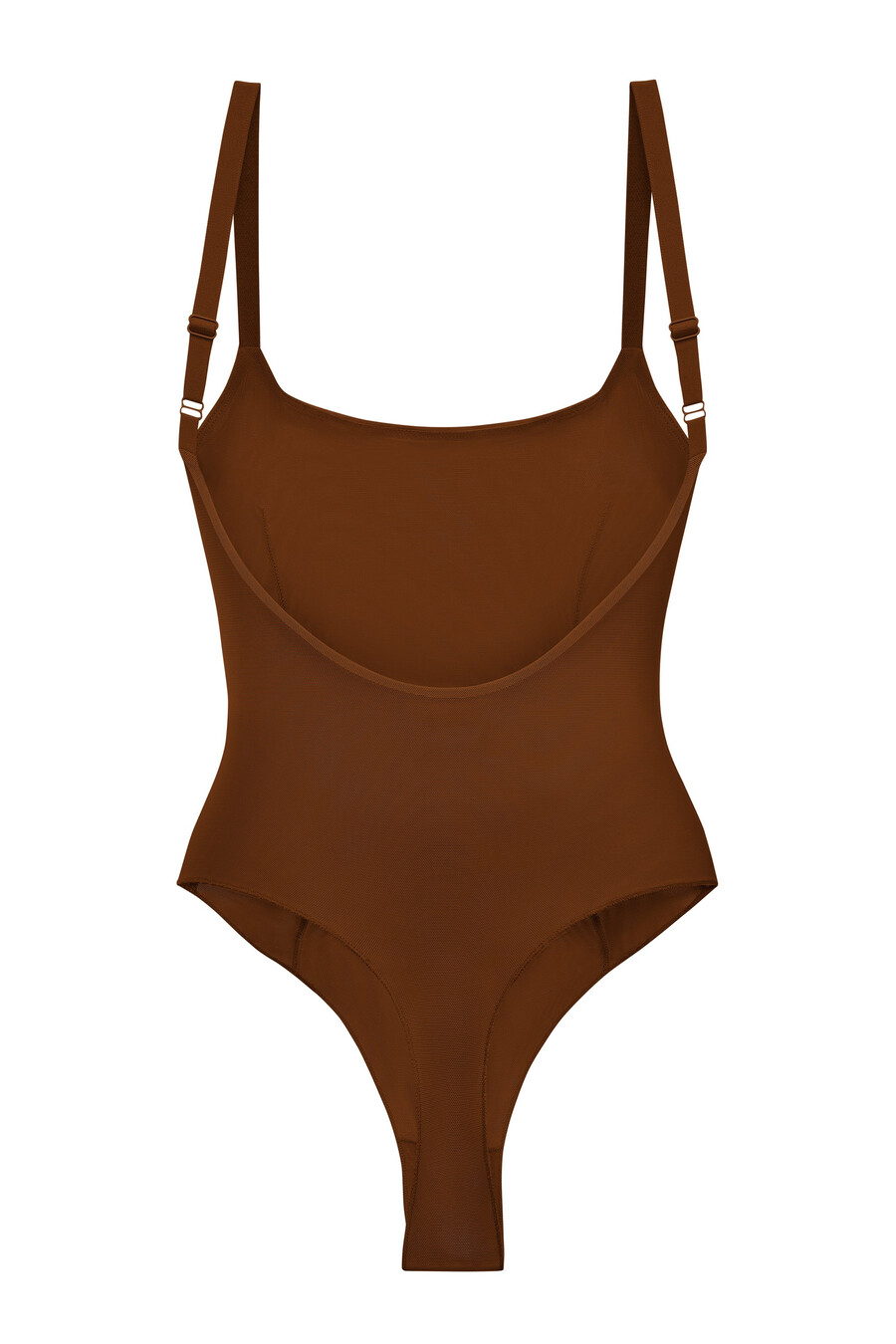 zachte mesh bodysuit in kastanjebruin