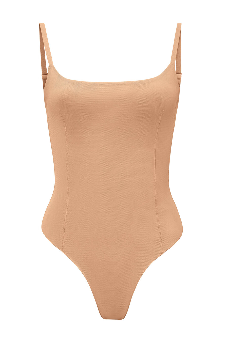 zachte mesh bodysuit in warme perzikkleur