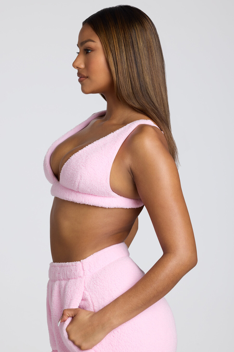 fleece bralette met v-hals in babyroze