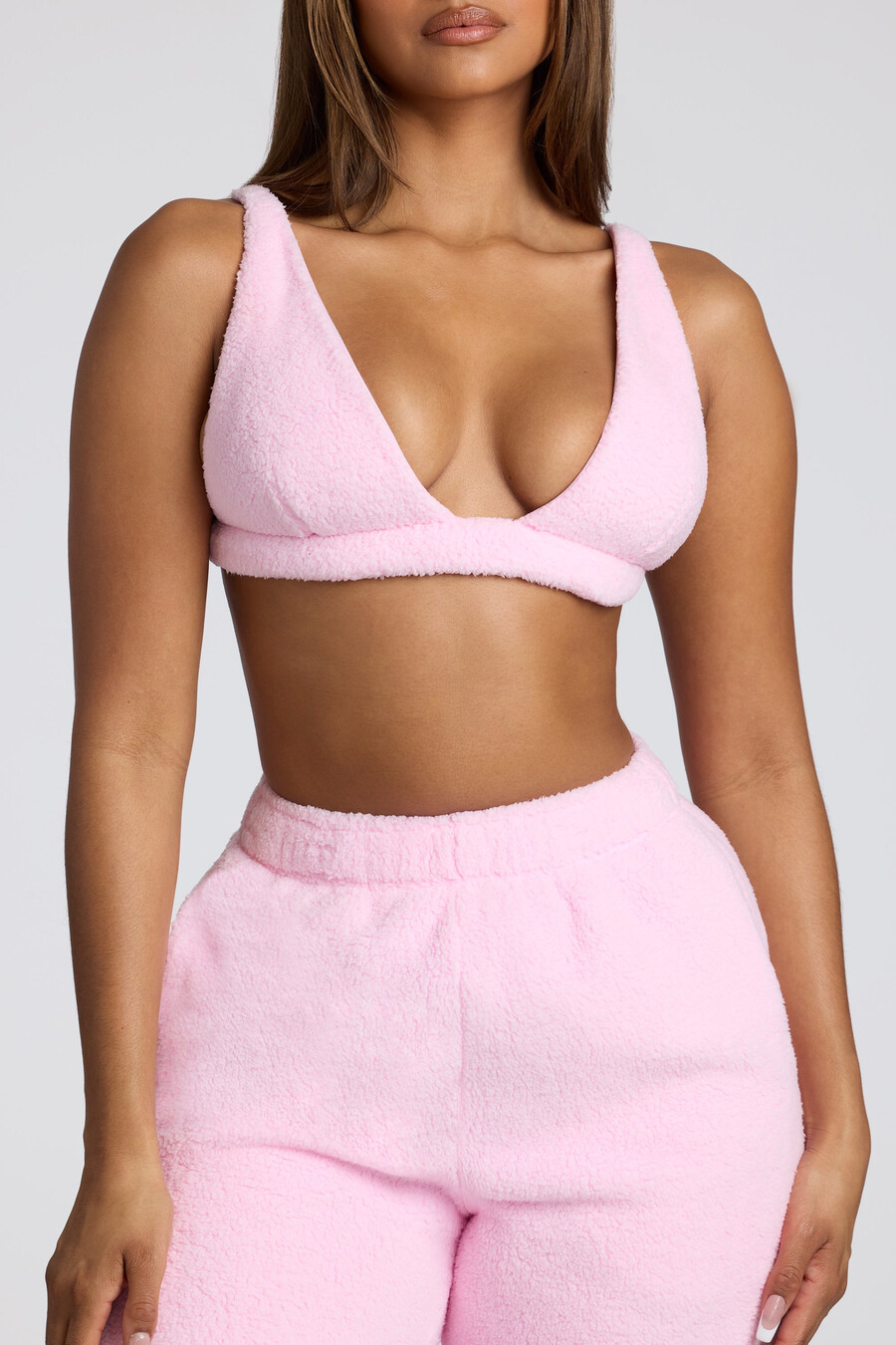 fleece bralette met v-hals in babyroze