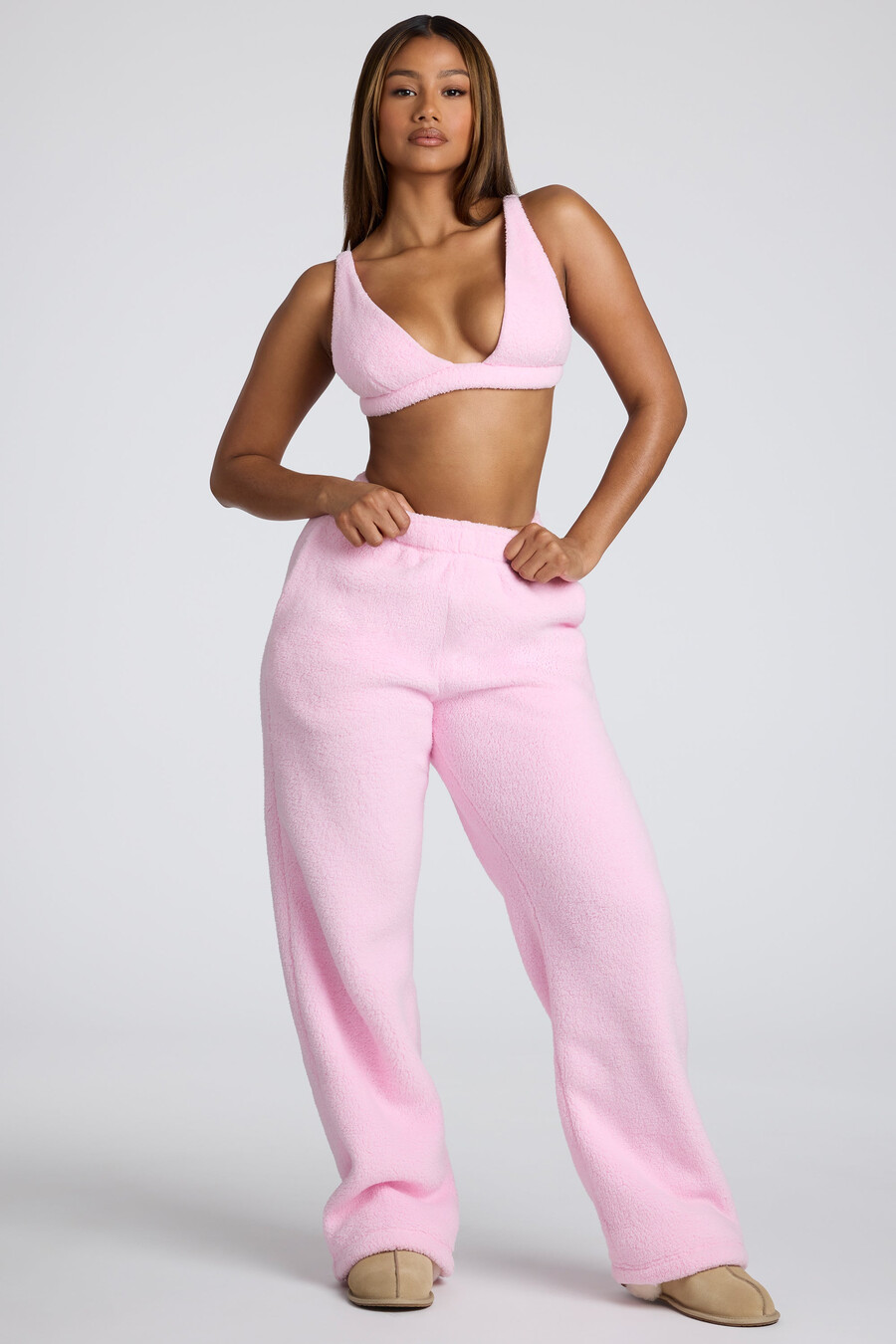 fleece bralette met v-hals in babyroze