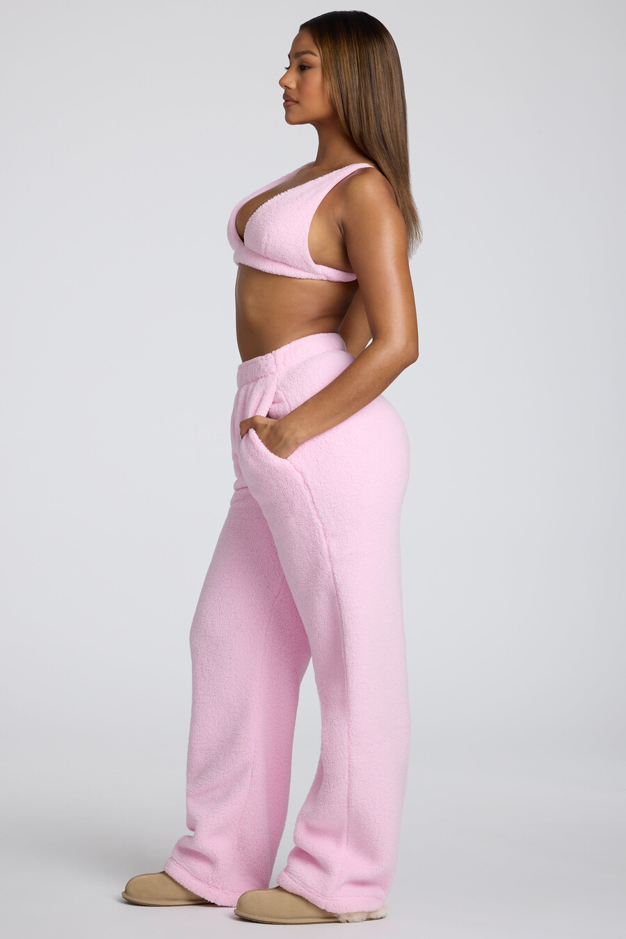 fleece bralette met v-hals in babyroze