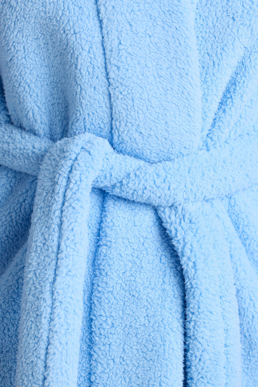 fleece badjas met strik aan de voorkant in lichtblauw