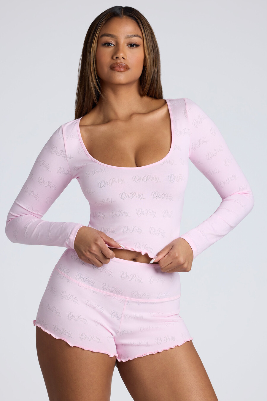 mid-rise pointelle minishorts in babyroze