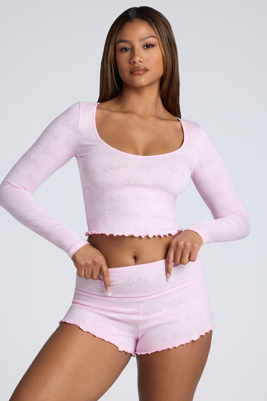 mid-rise pointelle minishorts in babyroze