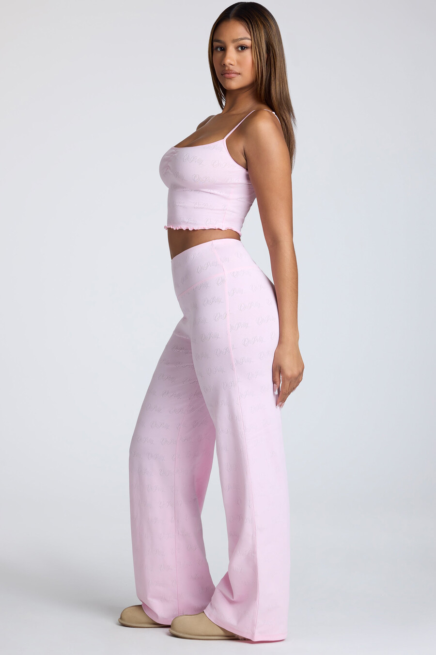 strappy crop top met ruches en pointelle-details in babyroze.
