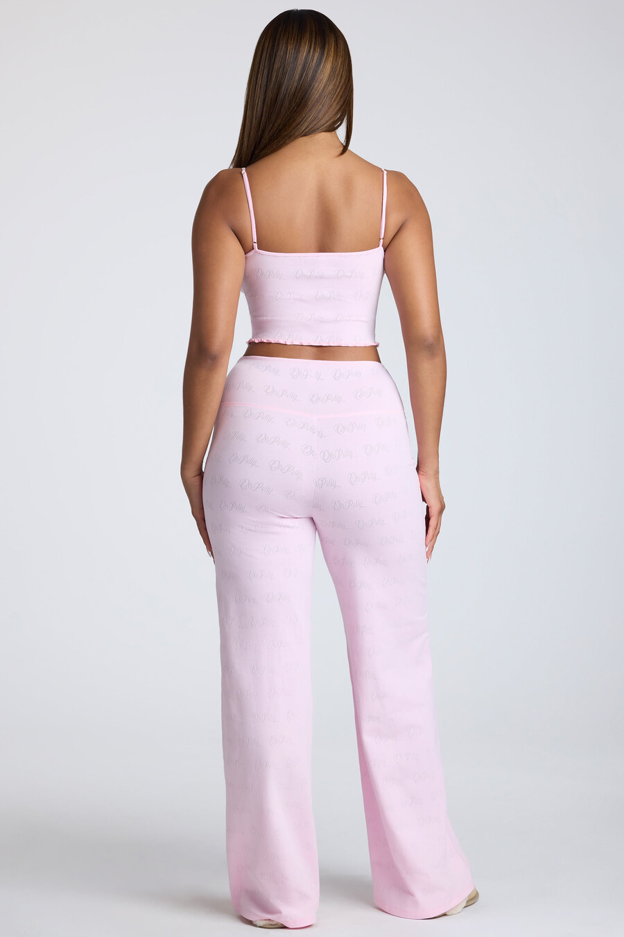 strappy crop top met ruches en pointelle-details in babyroze.