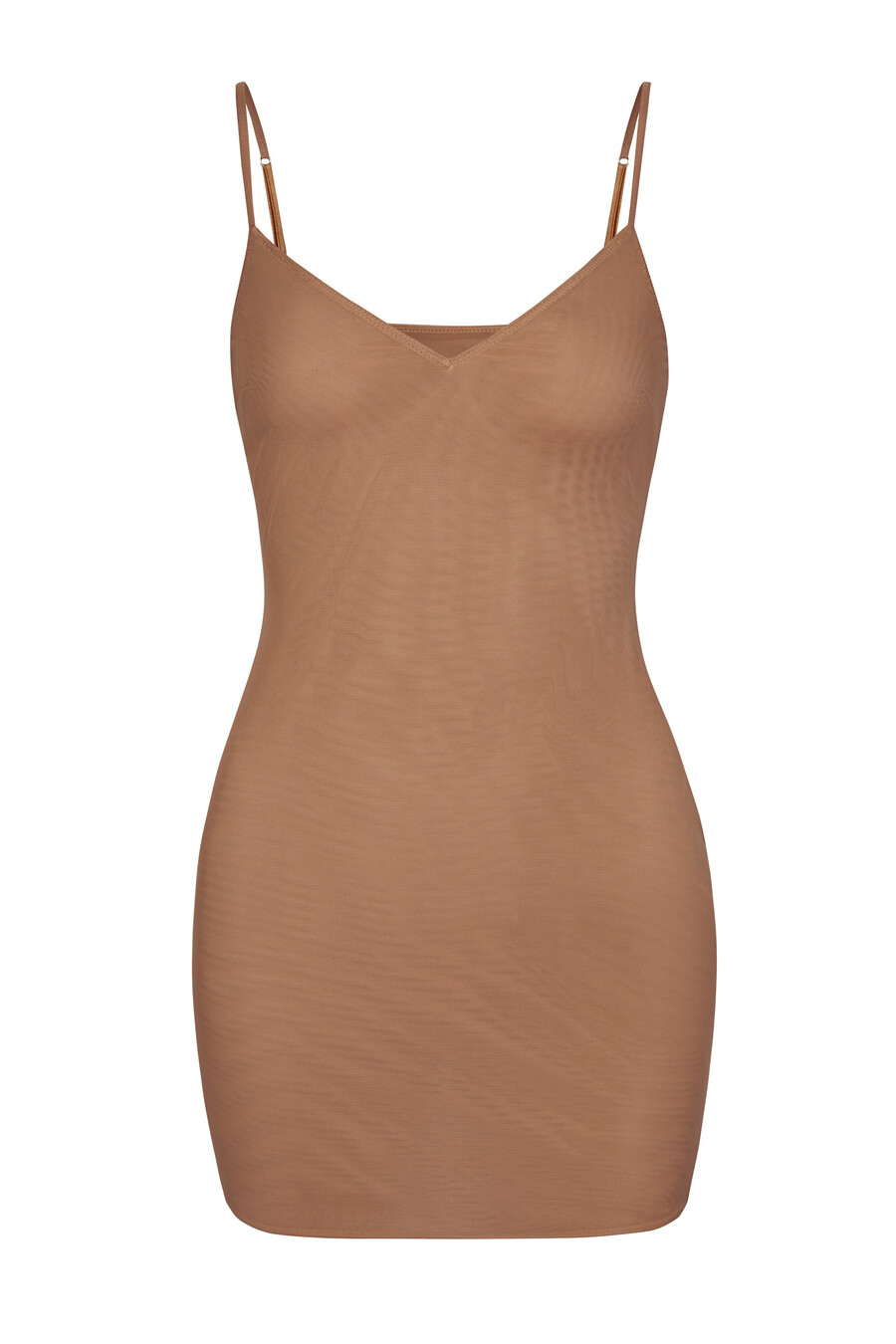 zachte mesh mini-slipjurk met v-hals in honingkleur