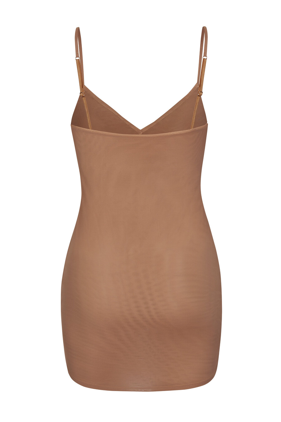 zachte mesh mini-slipjurk met v-hals in honingkleur