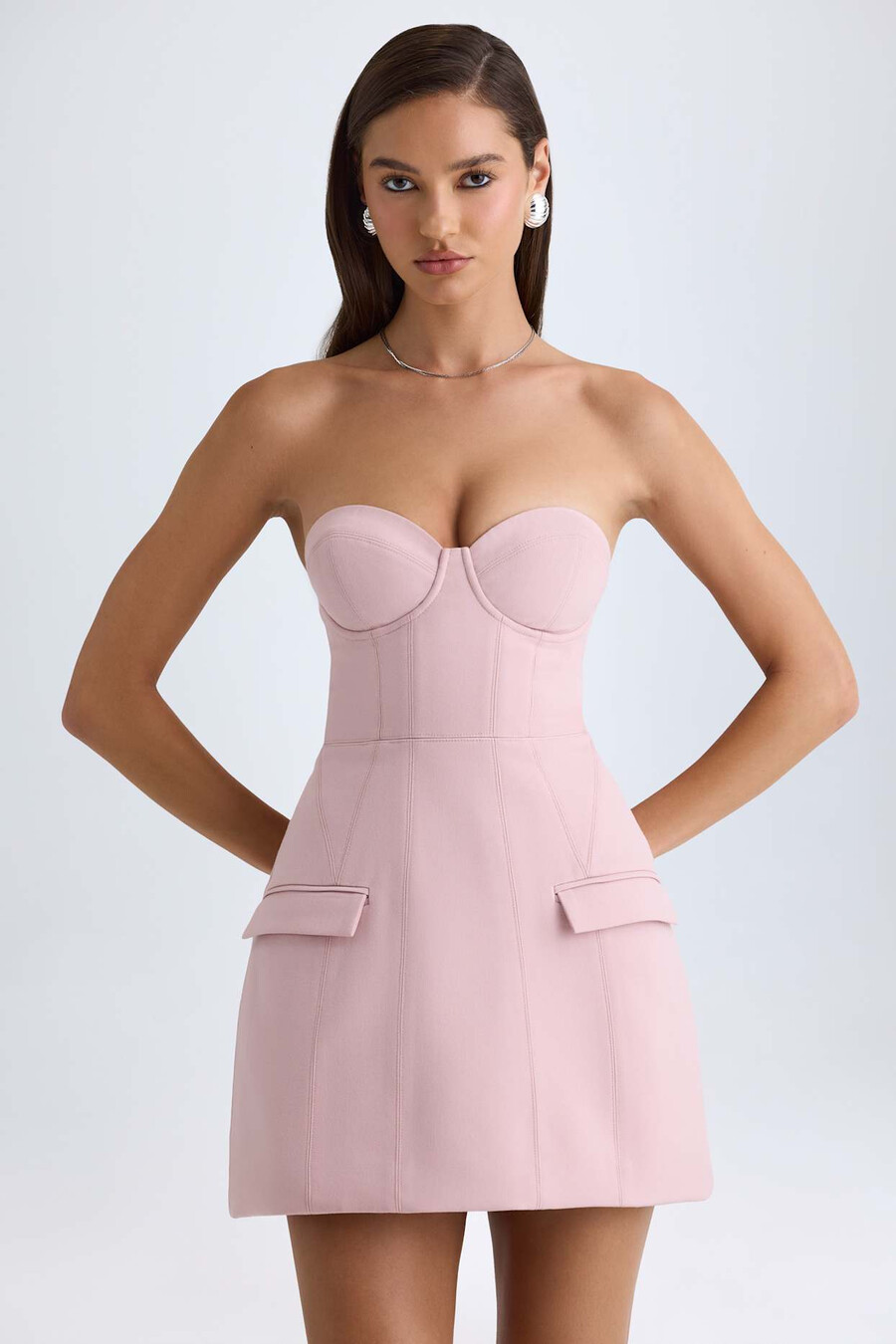 strapless gestructureerde tulpvormige minijurk in roze mauve