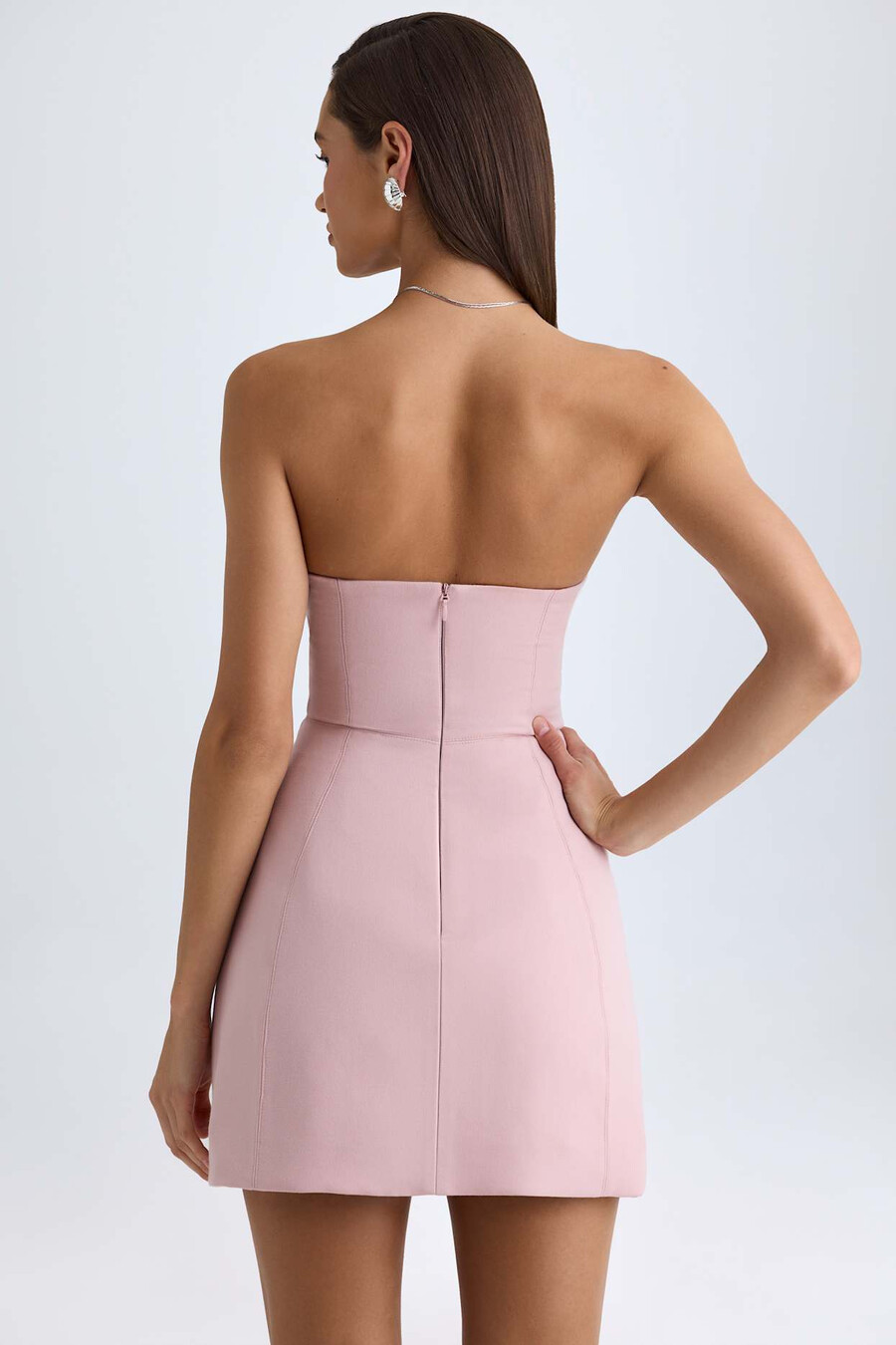 strapless gestructureerde tulpvormige minijurk in roze mauve