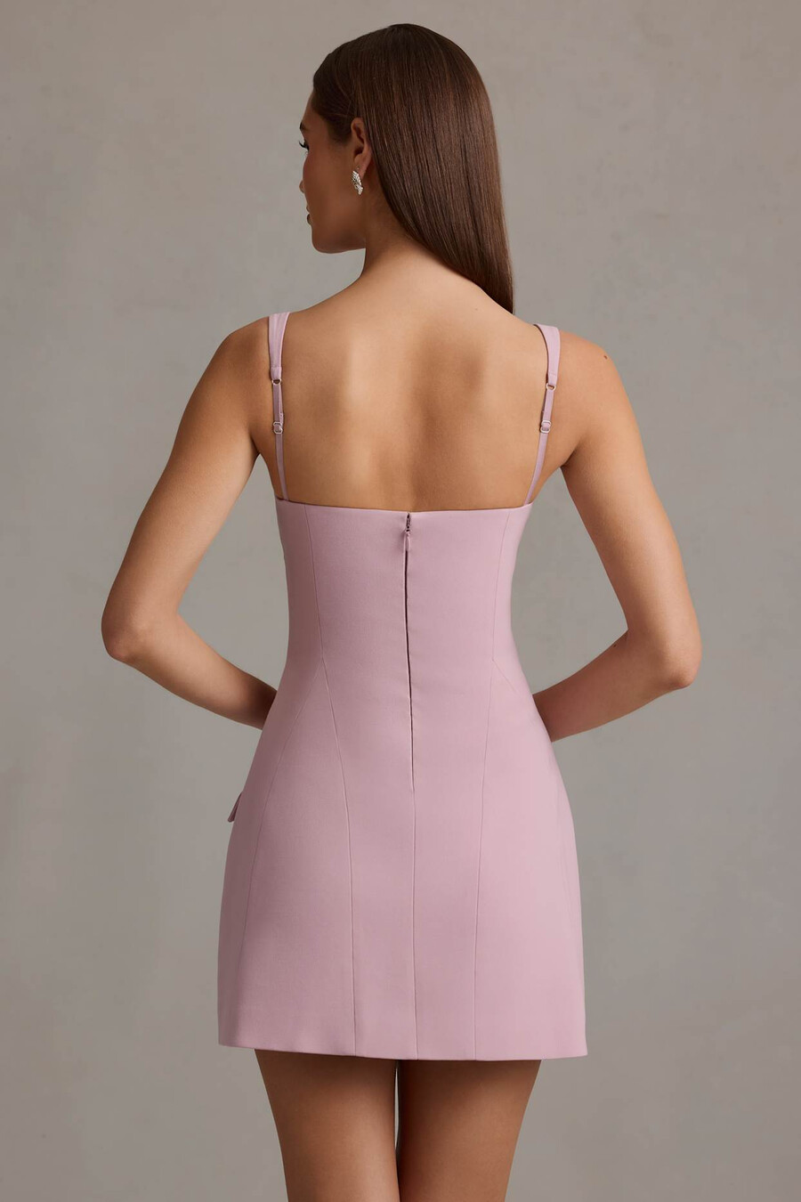 mini-jurk met uitsnijdingen en structuur in a-lijn model in mauve