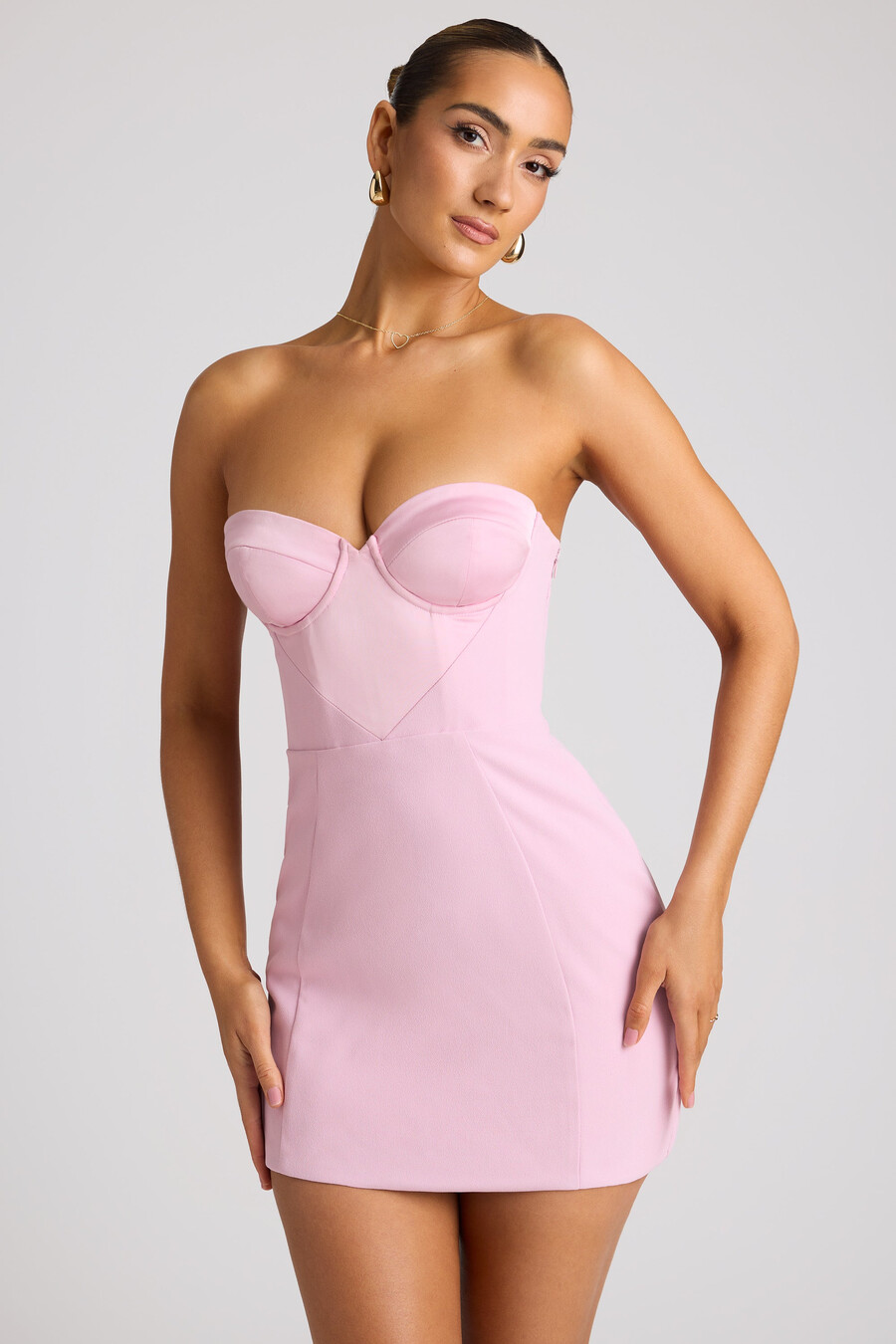 strapless a-lijn minijurk in zachtroze