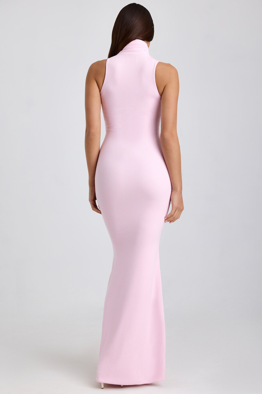 geribbelde modal maxi-jurk met col in bloesemroze