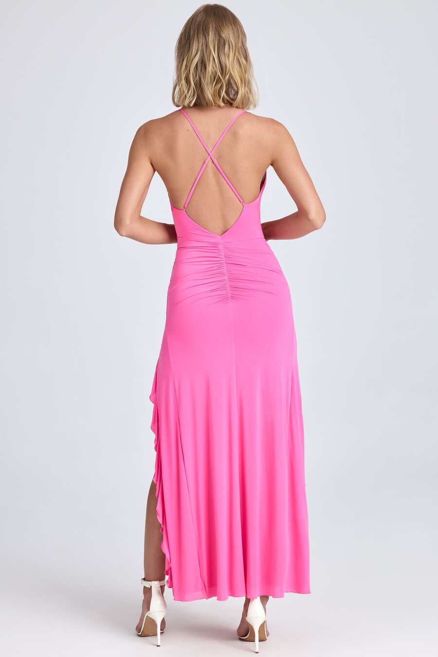 maxi-jurk met ruches en plooien in lollyroze